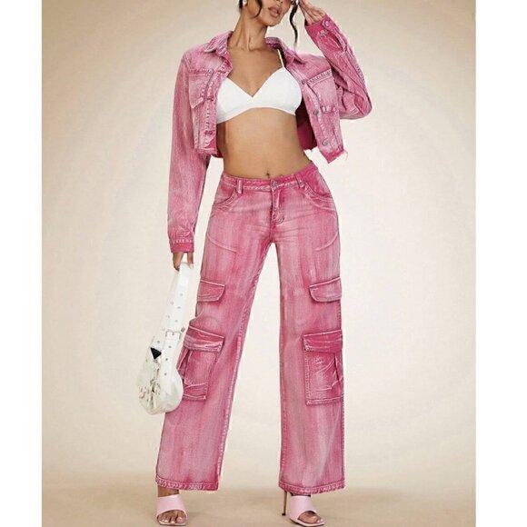 Contemporary Flap Pocket Cargo Jeans Pink - Picture 1 of 7